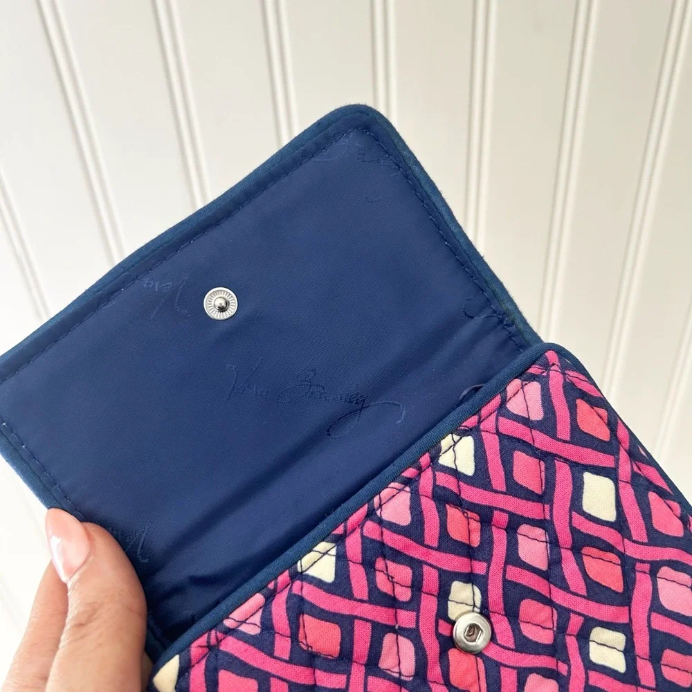 Vera Bradley Pink and Navy Geometric Quilted Wallet Tri Fold Katalina Diamond